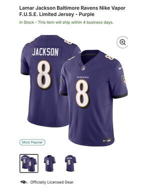 Lamar Jackson Baltimore Ravens Nike Vapor F.U.S.E. Limited Jersey - Purple